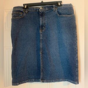 Polo by Ralph Lauren Blue Denim Midi Skirt with Iconic Leather Patch Size 14